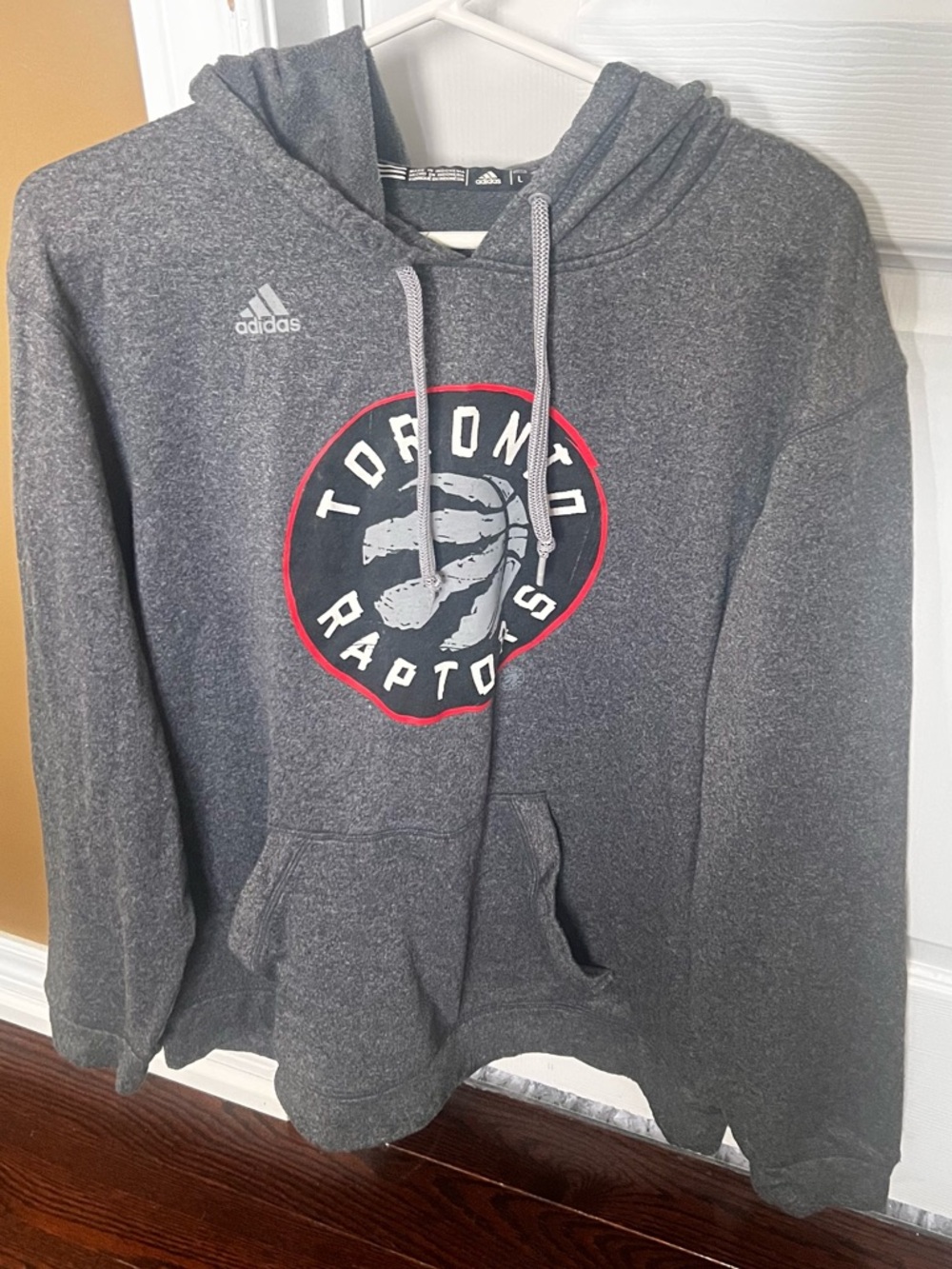 adidas Gray Toronto Raptors Pullover Hoodie with Red Trim